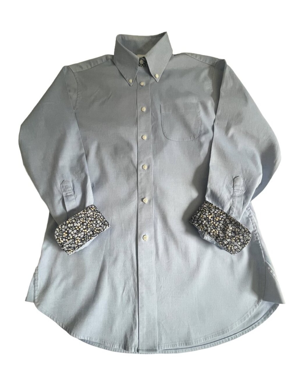 Brooks Brothers Blue Stretch Button Down Shirt Floral Trim Size 4